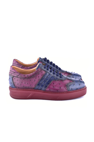 Corrente 6988 Ostrich Sneaker - Navy & Burgundy-AmbrogioShoes