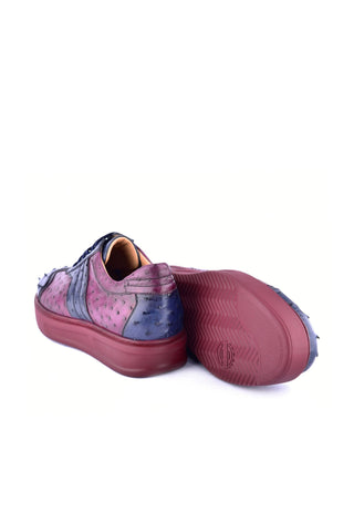 Corrente 6988 Ostrich Sneaker - Navy & Burgundy-AmbrogioShoes