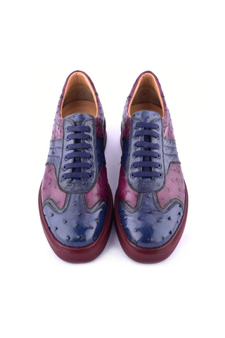 Corrente 6988 Ostrich Sneaker - Navy & Burgundy-AmbrogioShoes
