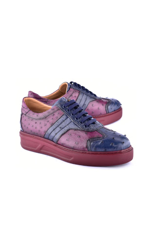 Corrente 6988 Ostrich Sneaker - Navy & Burgundy-AmbrogioShoes
