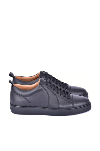 Corrente 7233 Leather Sneaker - Black-AmbrogioShoes