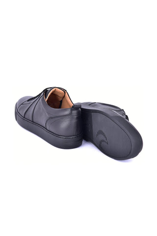 Corrente 7233 Leather Sneaker - Black-AmbrogioShoes