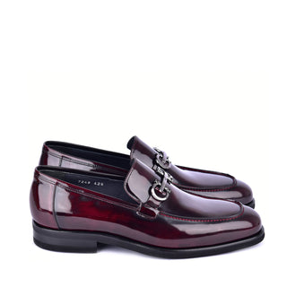 Corrente 7249 Patent Horse-Bit Loafer - Burgundy-AmbrogioShoes