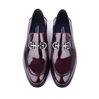 Corrente 7249 Patent Horse-Bit Loafer - Burgundy-AmbrogioShoes