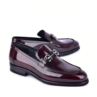 Corrente 7249 Patent Horse-Bit Loafer - Burgundy-AmbrogioShoes