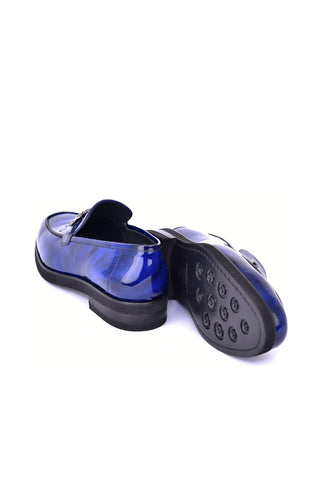 Corrente 7249 Patent Horse-Bit Loafer - Marble Blue-AmbrogioShoes