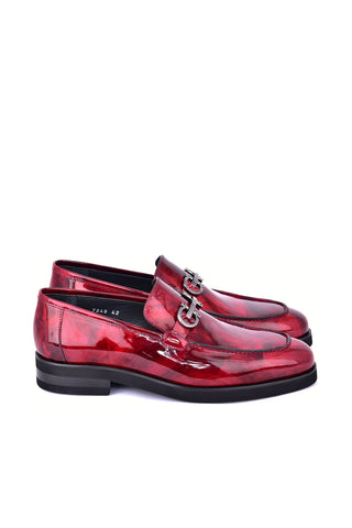 Corrente 7249 Patent Horse-Bit Loafer - Marble Red-AmbrogioShoes