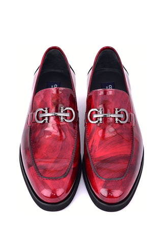 Corrente 7249 Patent Horse-Bit Loafer - Marble Red-AmbrogioShoes