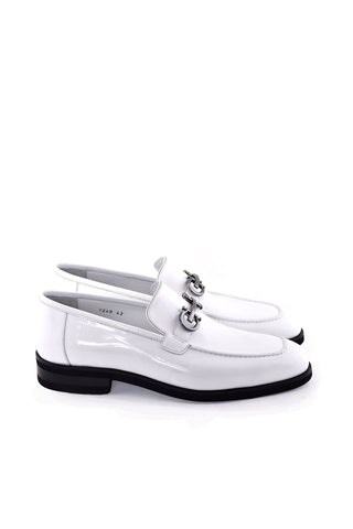 Corrente 7249 Patent Horse-Bit Loafer - White-AmbrogioShoes