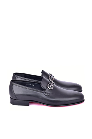 Corrente 7260 Leather Horse-Bit Loafer - Black-AmbrogioShoes