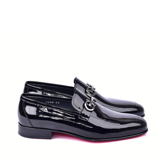 Corrente 7260 Patent Horse-Bit Loafer - Black-AmbrogioShoes
