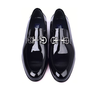 Corrente 7260 Patent Horse-Bit Loafer - Black-AmbrogioShoes