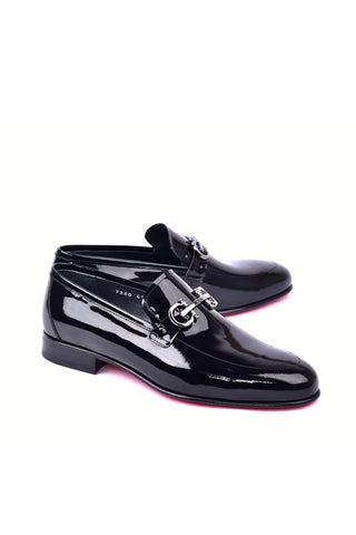 Corrente 7260 Patent Horse-Bit Loafer - Black-AmbrogioShoes