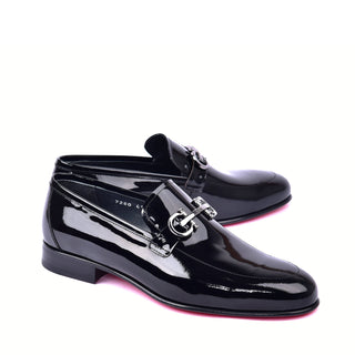 Corrente 7260 Patent Horse-Bit Loafer - Black-AmbrogioShoes