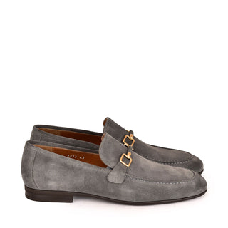 Corrente 7373S Suede Horse-Bit Loafer - Gray-AmbrogioShoes