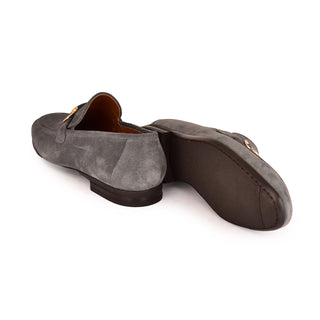 Corrente 7373S Suede Horse-Bit Loafer - Gray-AmbrogioShoes