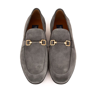 Corrente 7373S Suede Horse-Bit Loafer - Gray-AmbrogioShoes
