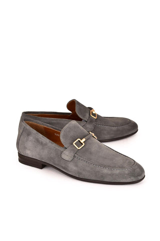 Corrente 7373S Suede Horse-Bit Loafer - Gray-AmbrogioShoes