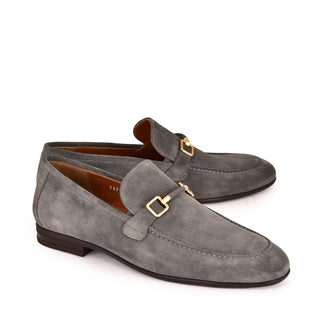 Corrente 7373S Suede Horse-Bit Loafer - Gray-AmbrogioShoes