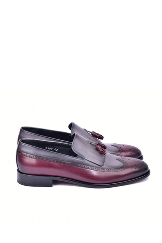 Corrente 7397 Leather Kiltie Loafer - Burgundy & Gray-AmbrogioShoes