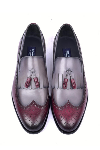 Corrente 7397 Leather Kiltie Loafer - Burgundy & Gray-AmbrogioShoes