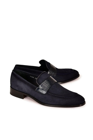 Corrente 7425S Suede Loafer - Navy-AmbrogioShoes