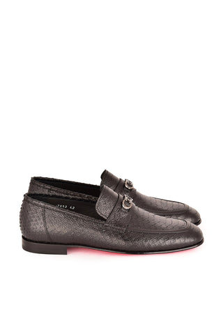 Corrente 7652 Embossed Leather Horse-Bit Loafer - Black-AmbrogioShoes