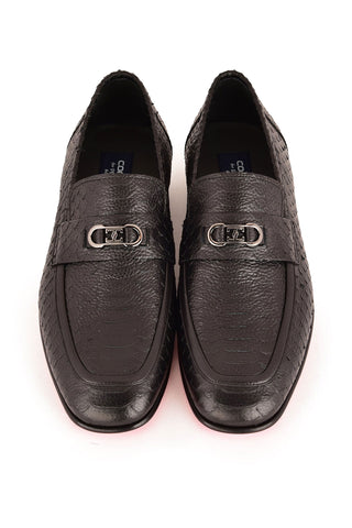 Corrente 7652 Embossed Leather Horse-Bit Loafer - Black-AmbrogioShoes