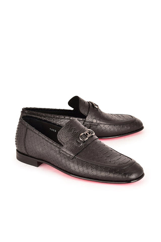 Corrente 7652 Embossed Leather Horse-Bit Loafer - Black-AmbrogioShoes