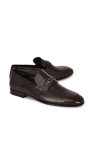 Corrente 7706 Leather Horse-Bit Loafer - Black-AmbrogioShoes