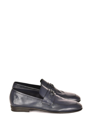 Corrente 7706 Leather Horse-Bit Loafer - Navy-AmbrogioShoes