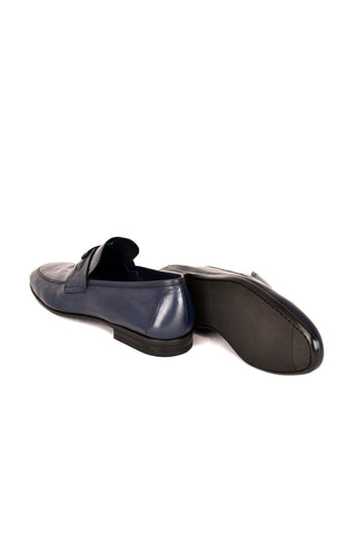 Corrente 7706 Leather Horse-Bit Loafer - Navy-AmbrogioShoes