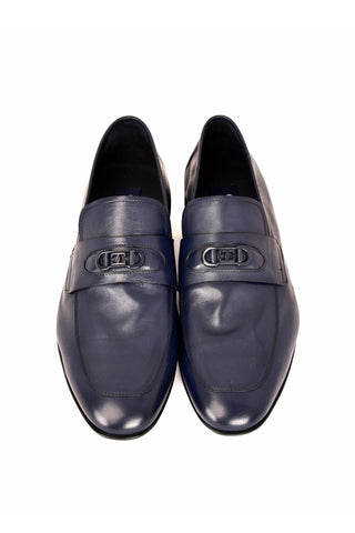 Corrente 7706 Leather Horse-Bit Loafer - Navy-AmbrogioShoes