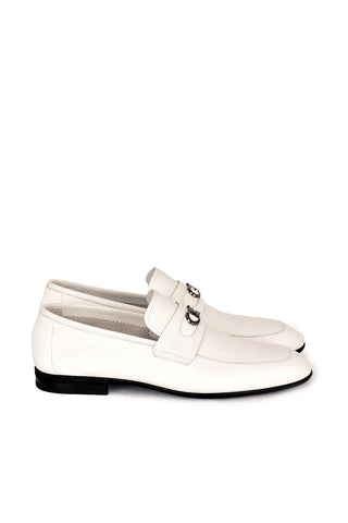 Corrente 7706 Leather Horse-Bit Loafer - White-AmbrogioShoes