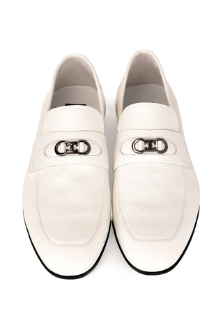 Corrente 7706 Leather Horse-Bit Loafer - White-AmbrogioShoes