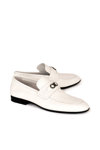 Corrente 7706 Leather Horse-Bit Loafer - White-AmbrogioShoes