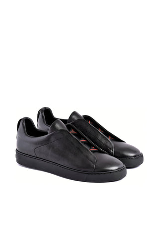 Corrente 7736 Leather Sneaker - Black-AmbrogioShoes