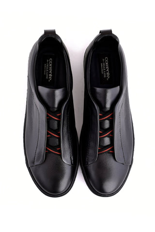 Corrente 7736 Leather Sneaker - Black-AmbrogioShoes