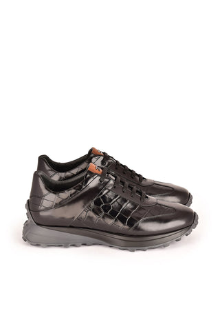 Corrente 7766 Leather Sneaker - Black-AmbrogioShoes