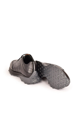 Corrente 7766 Leather Sneaker - Black-AmbrogioShoes