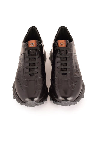 Corrente 7766 Leather Sneaker - Black-AmbrogioShoes