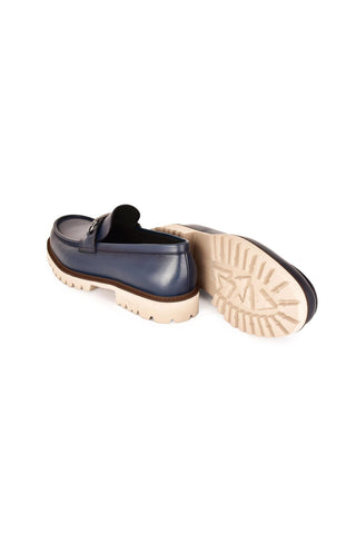 Corrente 7887 Leather Horse-Bit Loafer - Blue-AmbrogioShoes