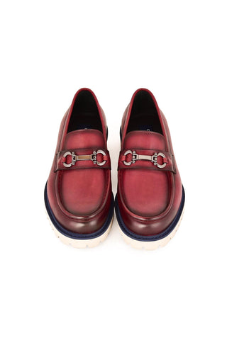 Corrente 7887 Leather Horse-Bit Loafer - Burgundy-AmbrogioShoes