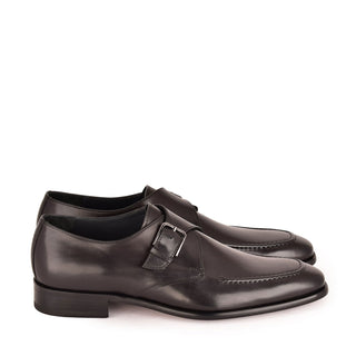 Corrente 7948 Leather Single Monk-Strap - Black-AmbrogioShoes
