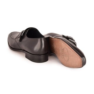 Corrente 7948 Leather Single Monk-Strap - Black-AmbrogioShoes