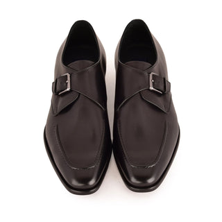 Corrente 7948 Leather Single Monk-Strap - Black-AmbrogioShoes