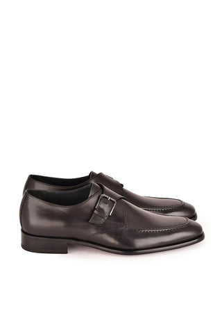 Corrente 7948 Leather Single Monk-Strap - Black-AmbrogioShoes