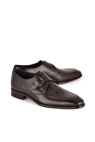 Corrente 7948 Leather Single Monk-Strap - Black-AmbrogioShoes