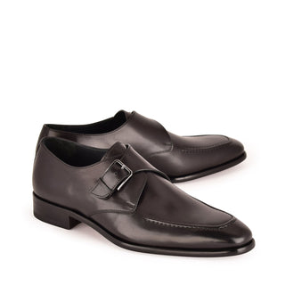 Corrente 7948 Leather Single Monk-Strap - Black-AmbrogioShoes