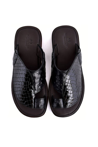 Corrente 8310 Embossed Leather Sandal - Black-AmbrogioShoes